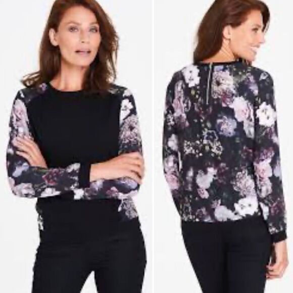 Apricot UK Mixed Media Floral Black Top Size Small UK 10 - Picture 1 of 6